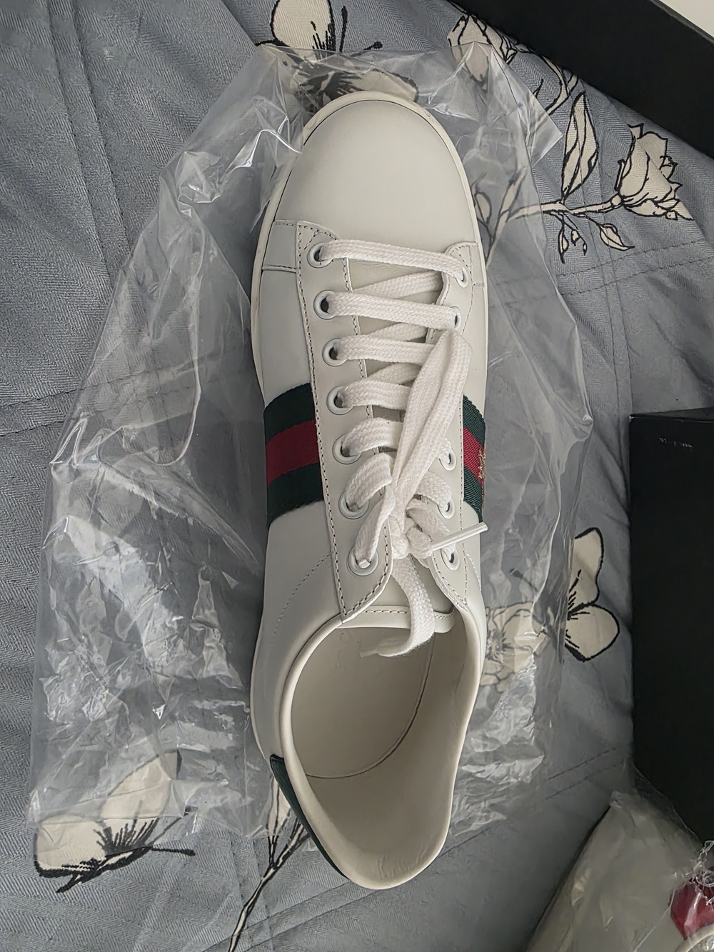 Gucci White Leather Sneakers with Green and Red Web Stripe